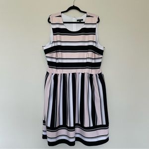 Lane Bryant Plus Size Pink, Black, & White Striped Fit & Flare Dress Sz 22/24